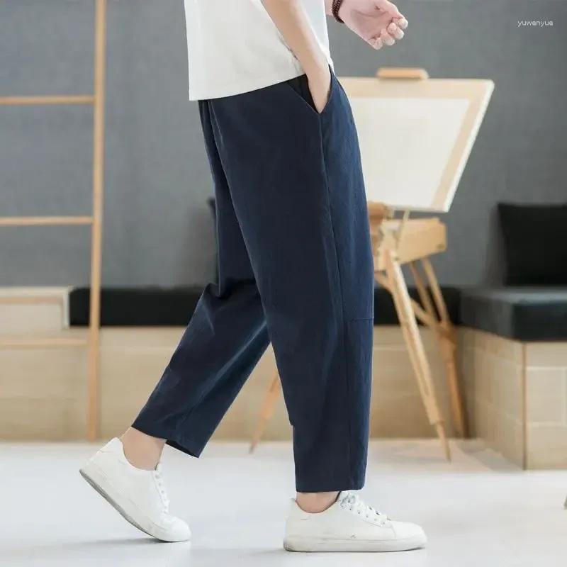 Men's Natural Cotton Linen Regular Fit Trousers