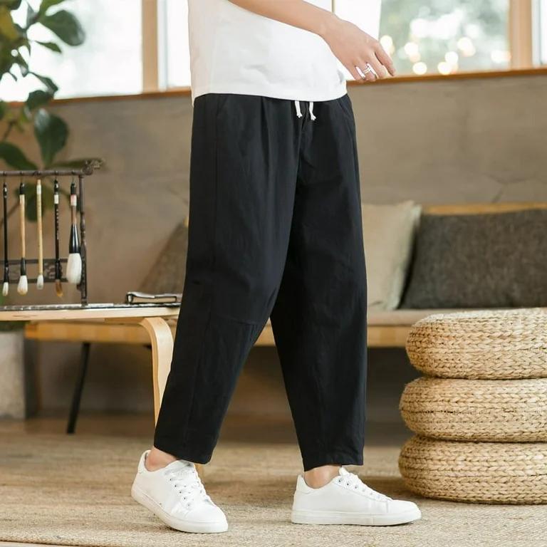 Men's Natural Cotton Linen Regular Fit Trousers