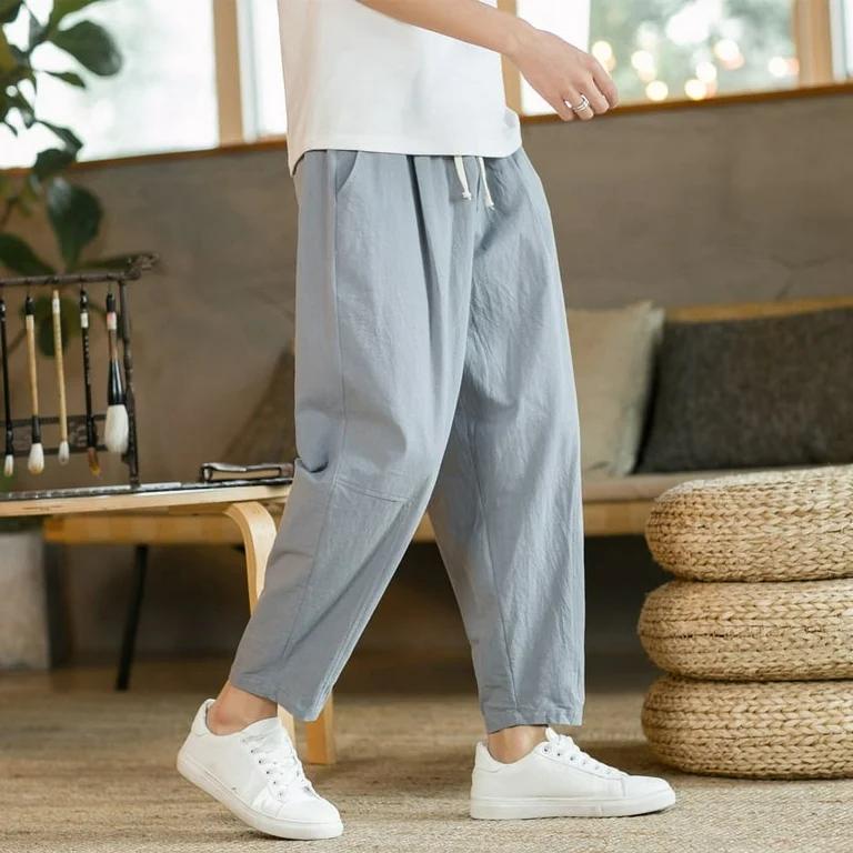 Men's Natural Cotton Linen Regular Fit Trousers