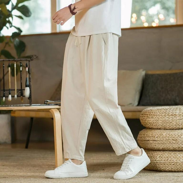 Men's Natural Cotton Linen Regular Fit Trousers