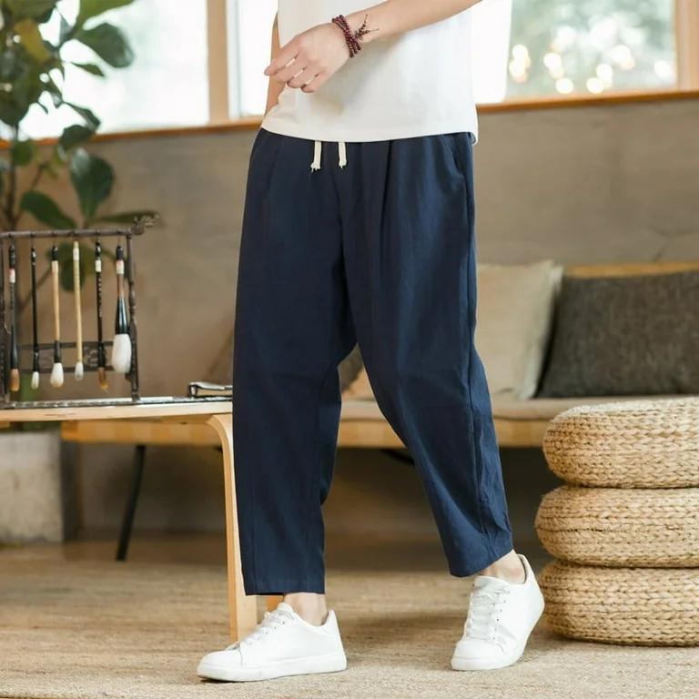 Men's Natural Cotton Linen Regular Fit Trousers